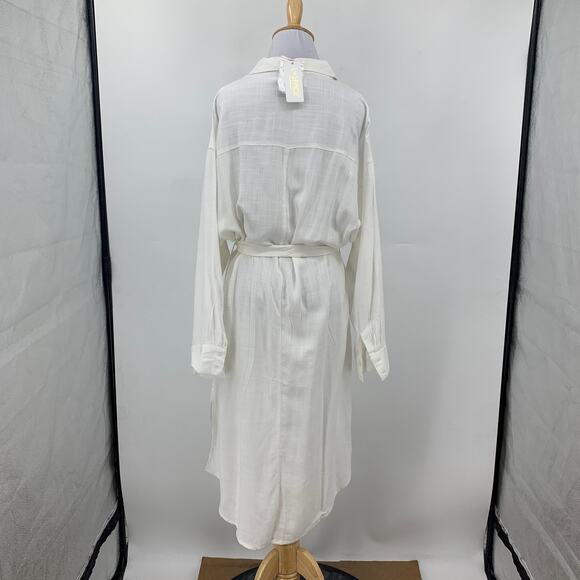 L Space Dress Women M Medium Cream Barcelona Tie Waist Collar Button Front - Picture 8 of 16